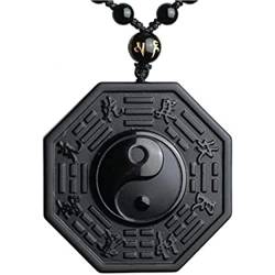 Halskette und Anhänger "Yin & Yang" aus schwarzem Obsidian, Glas, Obsidian von PIERRETOILES