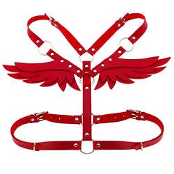 PIIKNUO Damen Punk Leder Harness Damen Gothic Körper Punk Harness für Frauen Damen Punk Gothic Clubwear Fetisch Erotik Sexy Kleidung Cosplay Party Rave Halloween Kostüm mit Engelsflügel von PIIKNUO