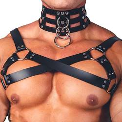 PIIKNUO Herren Leder Body Brust Harness Halsband Sex Slave Herren Punk Gothic Fetisch Bandage Geschirr Cosplay Party Kostüme Sexy Sklave Clubwear Party Klub Outfits von PIIKNUO