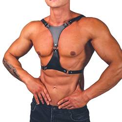 PIIKNUO Herren Leder Body Brust Harness Punk Gothic Fetisch Bandage Geschirr Nachtshow Kostümgurt Rückhaltegurt für Männer Cosplay Party Kostüme Sexy Sklave Clubwear Party Klub Outfits von PIIKNUO