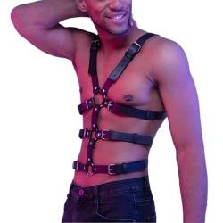 PIIKNUO Herren Leder Body Brust Harness Verstellbarer Brustgurt aus Leder für Herren Fetisch Herren Bondage Fesseln Sex Cosplay Kostüm Clubwear Punk Gothic Sklave Bandage Kostüme Party Klub Outfits von PIIKNUO