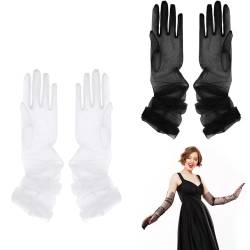 PIMXL 2 Paar Damen Lange Handschuhe, 1920er Stil Lange Abendhandschuhe, Hochzeit Braut Handschuhe, Elastische Ellenbogen Handschuhe, Glamour Abendhandschuh (Schwarz, Weiß) von PIMXL