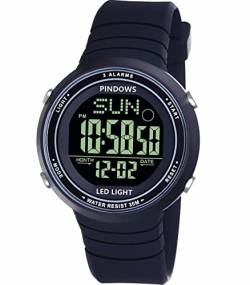 PINDOWS Damen Digital Armbanduhr Damen Armbanduhr für Damen Uhr Sportuhr Damen Digitaluhr Unisex Uhr Teenager Uhr mit 3 Alarmgruppen Licht wasserdichte Countdown Stoppuhr Multifunktions Armbanduhren von PINDOWS