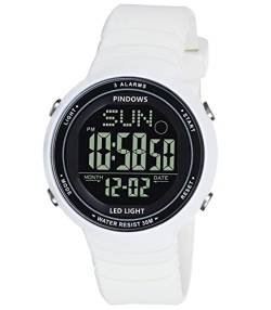 PINDOWS Damen Digital Armbanduhr Damen Armbanduhr für Damen Uhr Sportuhr Damen Digitaluhr Unisex Uhr Teenager Uhr mit 3 Alarmgruppen Licht wasserdichte Countdown Stoppuhr Multifunktions Armbanduhren von PINDOWS