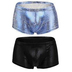 PINKY SENSON Herren Metallic Booty Pailletten Leder Rave Shorts Clubwear Boxer Kostüme Tanzen 2 Pack, schwarz / blau, XXL Taille:(36/40") von PINKY SENSON