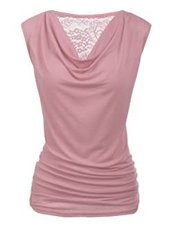 PINSPARK Damen Casual T-Shirt Sommer Shirt V Ausschnitt Kurzarm Stretch Falten Bluse Oberteil Elegant Tunika Top Hemd Pink Lila XXL von PINSPARK