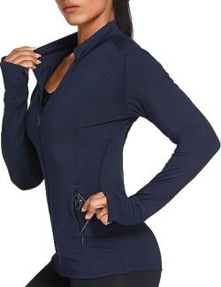 PINSPARK Damen Softshelljacke Wasserdichte Winddichte Funktionsjacke Atmungsaktive Sportjacke Langarm Yoga Fitness Shirt Navy Blau L von PINSPARK