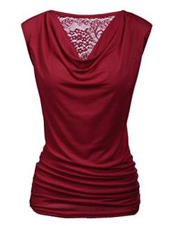 PINSPARK Damen T-Shirt V-Ausschnitt Kurzarmshirt Causal Oberteil Falten Tops Stretch Tunika Basic Tee Wein Rot L von PINSPARK