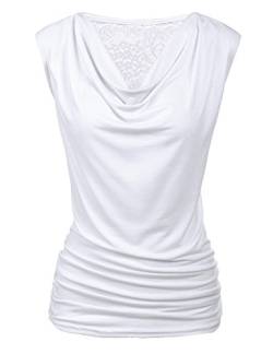 PINSPARK Elegante Oberteile Damen Rüschen Tops Kurzarm-T-Shirt V-Ausschnitt Spitzen Bluse Stretch Tunika Wasserfallshirt Weiß XL von PINSPARK