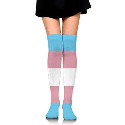 Transgender Pride Flagge Frauen Oberschenkelhohe Socken Overknee Hohe Strümpfe Lange Stiefel Socken - Schwarz - Einheitsgröße von PIOL