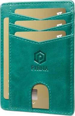 PIRNA Mini Geldbörse aus Leder mit RFID Schutz - Slim Wallet für Herren & Damen - Kreditkartenetui Geldbeutel klein Portmonee Portemonnaie - Grüntürkis von PIRNA