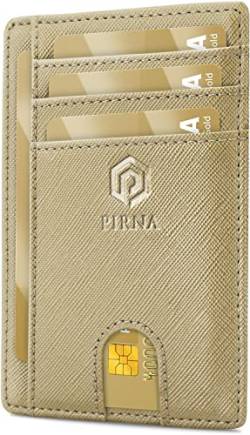 PIRNA Slim Wallet Kreditkartenetui für Herren und Damen – Geldbörse Herren klein mit RFID Schutz – Mini Portemonnaie für Männer inklusive Portmonee und Geschenkbox – Gold von PIRNA