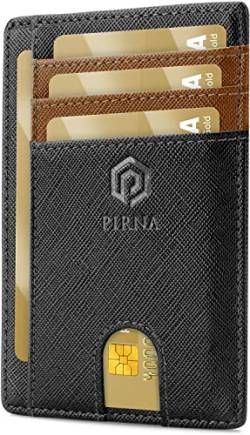 PIRNA Slim Wallet Kreditkartenetui für Herren und Damen – Geldbörse Herren klein mit RFID Schutz – Mini Portemonnaie für Männer inklusive Portmonee und Geschenkbox – Schwarz Braun von PIRNA