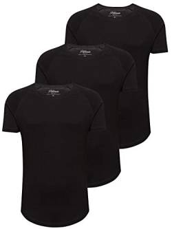 PITTMAN 3er Pack Herren T-Shirts Oversize Finn Sommer Rundhals-Ausschnitt schwarzes Slim Fit Moderner Männer Tshirt lang, Schwarz Black 1640073, XS von PITTMAN