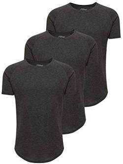 PITTMAN 3er Pack Herren T-Shirts Oversize Finn Sommer Rundhals dunkel graues Shirt Slim Fit Männer Tshirt Melange Kurzarm lang, Grau (1900003), XS von PITTMAN