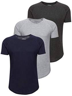 PITTMAN 3er Pack T-Shirt Herren Oversize Finn Sommer Rundhals-Ausschnitt Shirts Slim Fit Fitness Männer Tshirt lang, Blau-Grau-Anthrazit (Mix2), 5XL von PITTMAN