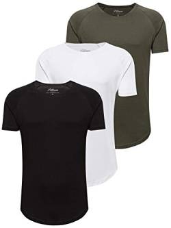PITTMAN 3er Pack langes Tshirt Herren Oversize Finn Sommer Shirts Rundhals-Ausschnitt Slim Männer T-Shirt Kurzarm, Schwarz-Weiß-Grün (Mix1), 3XL von PITTMAN