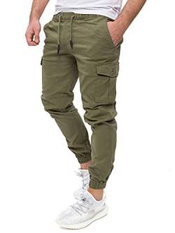 PITTMAN Darius - Cargohose Mit Gummizug - Arbeitshose Herren - Cargo Chino Jeans Hose Männer, Grün (Deep Lichen Green 180312), W28/L34 von PITTMAN