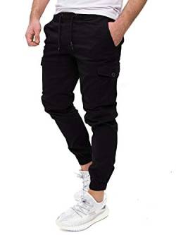 PITTMAN Darius - Herren Cargo Chino Hose - Männer Cargohosen Slim Fit - Stretch Baumwollhosen, Schwarz (Black 194008), W32/L36 von PITTMAN