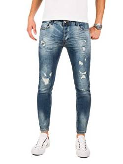 PITTMAN Destroyed Jeans Herren Slim Fit M421 - Biker Jeanshose für Maenner - Zerrissene Hose Sommer Stretch Basic, Blau (Blue Denim), W32/L32 von PITTMAN