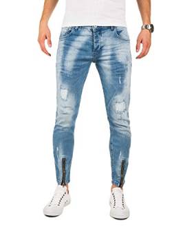 PITTMAN Herren Jeans Skinny Fit M424 - Jeans Zerrissen Herren - Blaue Used Look Hose eng Männer Stretchjeans, Blau (Denim Blue), W29/L32 von PITTMAN