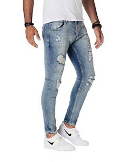 PITTMAN Herren Jeans Skinny Fit M432 - Jeans Zerrissen Herren - Blaue Used Look Hose eng Männer Stretchjeans, Blau (Blue Denim), W32/L32 von PITTMAN