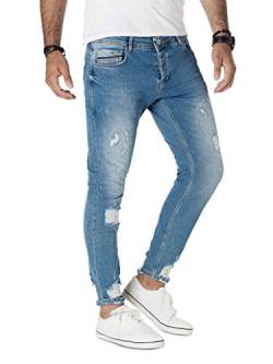 PITTMAN Herren Jeans Skinny Fit M436 - Zerrissene Jeans Herren - Enge Jeanshose SkinnyFit für Maenner, Blau (Blue Denim), W32/L32 von PITTMAN