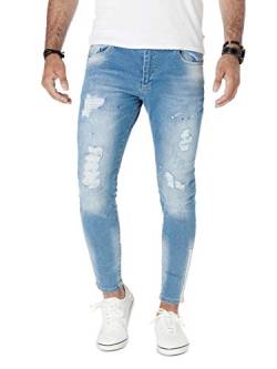 PITTMAN Herren Zerrissen Jeans Skinny Fit M428 - Zerissen Jeans Herren - Enge Jeanshose SkinnyFit für Maenner, Blau (Blue Denim), W36/L32 von PITTMAN