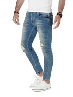 PITTMAN Jeans Skinny Fit M438 - Zerrissene Jeans Herren - Blaue Zerrissene Hose - Stretchjeans - Enge Jeanshose Männer, Blau (Blue Denim), W36/L32 von PITTMAN