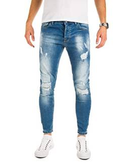 PITTMAN Jeans Skinny Fit M445 - Zerrissene Jeans Herren - Stretchjeans - Enge Jeanshose Männer, Blau (Blue Denim), W34/L32 von PITTMAN