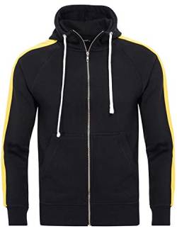 PITTMAN Retro Jungen Sweatjacke Zipper Herren Hoodie Sweatshirt Jacken Männer Sweater Zip Pullover Kapapuzenjacke, Schwarz/Gelb (1605), S von PITTMAN