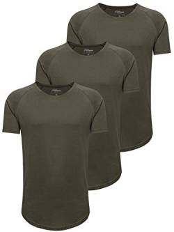 PITTMAN Tshirt Herren 3er Pack Sommer Oversize Finn Rundhals Oliv Shirt Slim Fit Fitness Männer T-Shirt Khaki - lang, Grün (F. Night 1904143), 3XL von PITTMAN