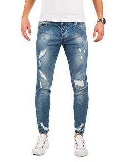 PITTMAN Zerissene Jeans Herren Slim Fit M421 - Biker Destroyed Jeanshose für Männer - Chino Sommer Stretch Basic, Blau (Blue Denim X2), W31/L32 von PITTMAN