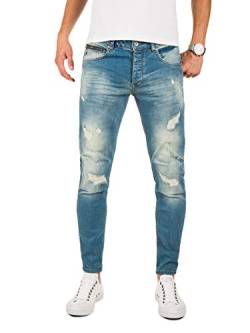 PITTMAN Zerissene Jeans Herren Slim Fit M421 - Biker Jeanshosen für Männer - Zerrissen Hose Sommer Stretch Chino, Blau (Blue Denim X5), W31/L32 von PITTMAN