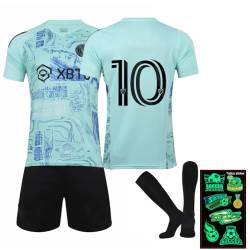 PIUMOJ Fußballtrikot für Kinder, Fussball Jersey Football Trikots, Kurzarmtrikot Shorts Set, Fußball Trikot Set mit Socken und Fußball Tattoo, Fußballbekleidung Nr.10, Grün von PIUMOJ