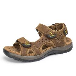 PIWYTRB Herren-Ledersandalen, Wandern, Outdoor, Wasser, Strand, Sport, Herren-Sandalen for den Sommer mit offenen Zehen, verstellbaren Riemen (Color : Brown, Size : 41 EU) von PIWYTRB