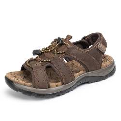 PIWYTRB Herren-Ledersandalen, Wandern, Outdoor, Wasser, Strand, Sport, Herren-Sandalen for den Sommer mit offenen Zehen, verstellbaren Riemen (Color : Dark brown 1, Size : 39 EU) von PIWYTRB