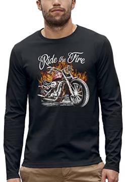 PIXEL EVOLUTION T-Shirt, langärmlig, Biker Ride The Fire – Roadster in Flamme, Herren, Schwarz , XXL von PIXEL EVOLUTION