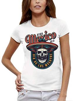 PIXEL EVOLUTION T-Shirt MEXIKANISCHER SCHÄDEL Viva Mexico - Damen - größe 1/S - Weiß von PIXEL EVOLUTION