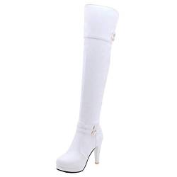 PIXIEFOOT Damen Overknee High Heels Stiefel Stiletto Langschaftstiefel Thigh Boots mit Reißverschluss und Schnallen Mode Schuhe von PIXIEFOOT