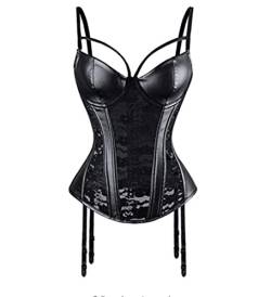 PIYAX Dessous Sexy Korsett Avec Jarretelles PU-Leder Schwarzer baskischer Hosenträger Korsett Bustier Plus Size von PIYAX