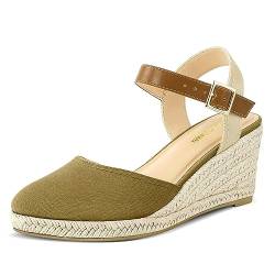 PIZZ ANNU Sandalen Damen Espadrilles Plateau Wedges Sandaletten mit Geschlossene Keilabsatz Sommerschuhe Sommer Pumps Frauen Schuhe Kamel EU 37.5 EU Schmal von PIZZ ANNU