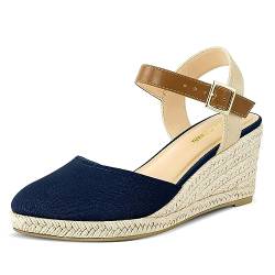 PIZZ ANNU Sandalen Damen Espadrilles Plateau Wedges Sandaletten mit Geschlossene Keilabsatz Sommerschuhe Sommer Pumps Frauen Schuhe Marineblau EU 38 von PIZZ ANNU