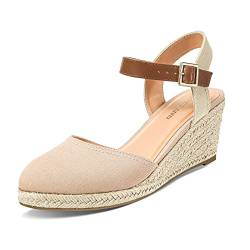 PIZZ ANNU Sandalen Damen Espadrilles Plateau Wedges Sandaletten mit Geschlossene Keilabsatz Sommerschuhe Sommer Pumps Frauen Schuhe Nude EU 36 von PIZZ ANNU