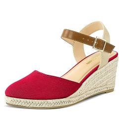 PIZZ ANNU Sandalen Damen Espadrilles Plateau Wedges Sandaletten mit Geschlossene Keilabsatz Sommerschuhe Sommer Pumps Frauen Schuhe Rot EU 39 EU Schmal von PIZZ ANNU