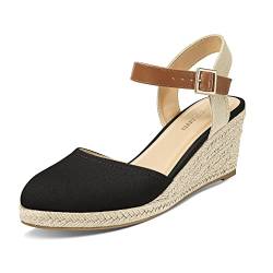 PIZZ ANNU Sandalen Damen Espadrilles Plateau Wedges Sandaletten mit Geschlossene Keilabsatz Sommerschuhe Sommer Pumps Frauen Schuhe Schwarz EU 38.5 EU Schmal von PIZZ ANNU