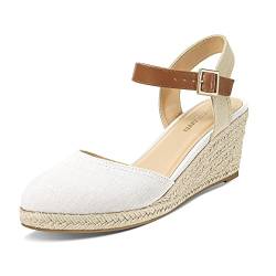 PIZZ ANNU Sandalen Damen Espadrilles Plateau Wedges Sandaletten mit Geschlossene Keilabsatz Sommerschuhe Sommer Pumps Frauen Schuhe Weiß EU 37 EU Schmal von PIZZ ANNU