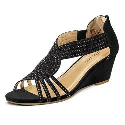 PIZZ ANNU Sandalen Damen Glitzer Strass Sandaletten mit Keilabsatz Reißverschluss Plateau Sommer Frauen Schuhe Keilsandalen Elegant Bequem Sommerschuhe Schwarz EU 37 von PIZZ ANNU