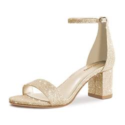 PIZZ ANNU Sandalen Damen mit Absatz Bequem Sandaletten Sommer Elegant Sommerschuhe Klassische Blockabsatz Schuhe Gold 38.5 EU Schmal von PIZZ ANNU