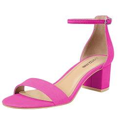 PIZZ ANNU Sandalen Damen mit Absatz Bequem Sandaletten Sommer Elegant Sommerschuhe Klassische Blockabsatz Schuhe Hot Pink Suede 39 EU Schmal von PIZZ ANNU